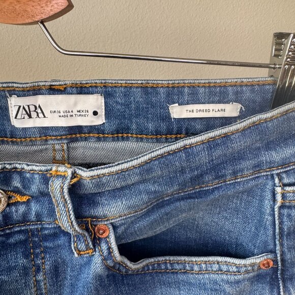 ZARA Beamy Blue Raw Hem Flare Jeans | Size 4 / 36 | High Waist | Rare Wash - Picture 10 of 14